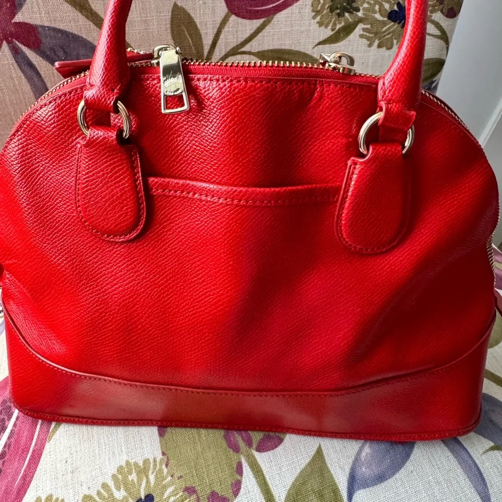 Coach Red Leather Dome Satchel with Gold Hardware